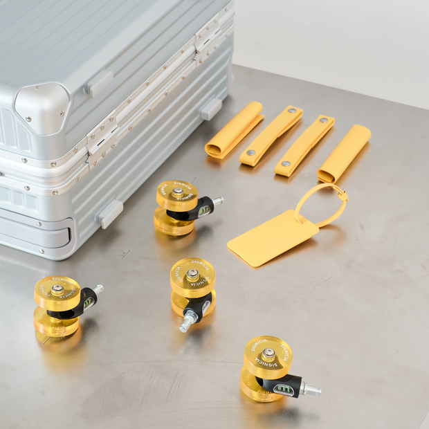 SIGNICIA Identity Capsule Set (Bright Yellow) 4x Wheels, 2x Handle and 1x Luggage Tag